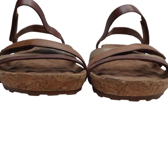 Walking Cradles Karen Brown Leather Open Toe Strappy Wedge Heel Sandals Womens 7 - Picture 8 of 13
